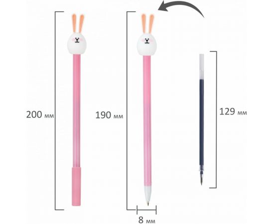 Шариковая ручка ЮНЛАНДИЯ Ушастый зайка с топпером, корпус ассорти, синяя, узел 0.7 мм 143782 – изображение 4