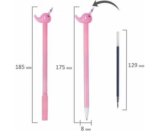 Шариковая ручка ЮНЛАНДИЯ Кит-Единорог с топпером, корпус ассорти, синяя, узел 0.7 мм 143783 – изображение 4