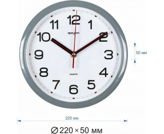 Настенные круглые часы Apeyron цвет корпуса серый, пластик, 22 см PL200909 – изображение 6