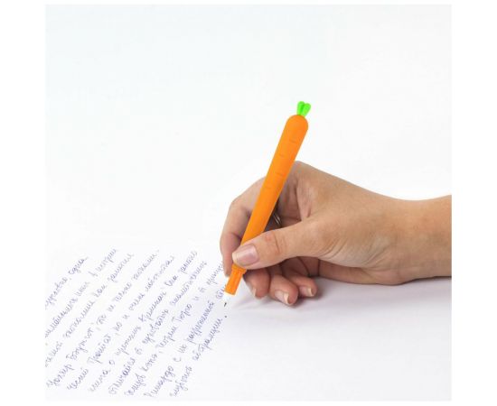 Фигурная шариковая ручка ЮНЛАНДИЯ Морковка мягкий силиконовый корпус, синяя, узел 0.7 мм 143778 – изображение 8