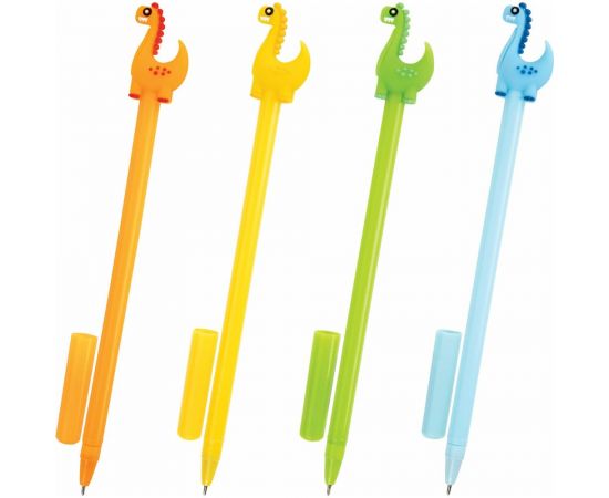 Шариковая ручка ЮНЛАНДИЯ Динозаврик с топпером, корпус ассорти, синяя, узел 0.7 мм 143809 