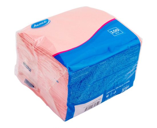 Бумажные салфетки Лилия 24x24, розовый, 1 слой, 100 листов 749 