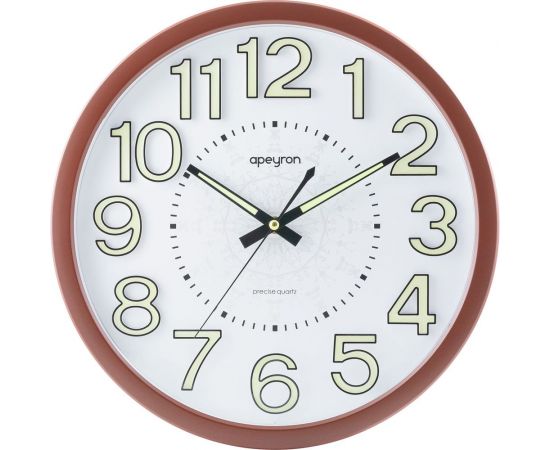 Круглые настенные часы Apeyron светящийся циферблат 3d, цвет темное дерево, пластик, диаметр 36.1 см, бесшумные PL2207-713-1 