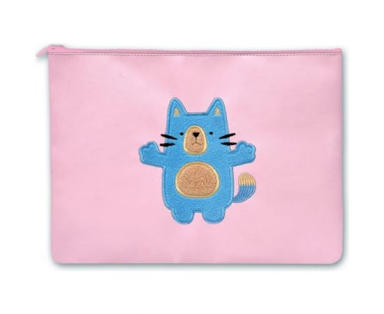 Папка для документов Феникс + КОТИК РОЗОВЫЙ А4, 33x24 см, 1 отделение, полиуретан и хлопчатобумажная ткань, формованная металлическая ""собачка"", молния 46495 