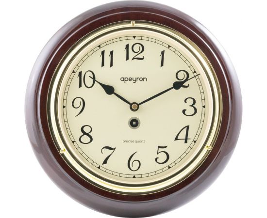 Круглые настенные часы Apeyron лакированное темное дерево массив гевеи, размер диаметр 28.5 см, бесшумные WD2207-970-2 