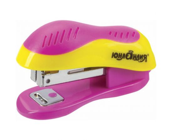 Степлер ЮНЛАНДИЯ МИНИ №10, до 15 листов, с антистеплером, желто-розовый 228491 