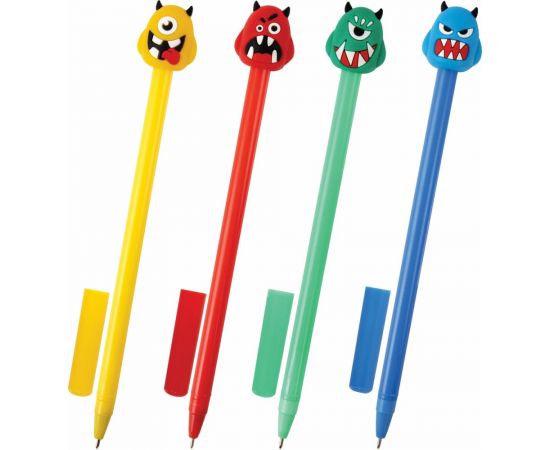 Шариковая ручка ЮНЛАНДИЯ Монстрик с топпером, корпус ассорти, синяя, узел 0.7 мм 143798 