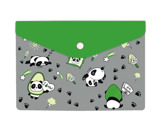 Папка для документов Феникс + ПАНДЫ полипропилен, А5, 24x17 см, 1 отделение, кнопка, УФ-печать 58815 