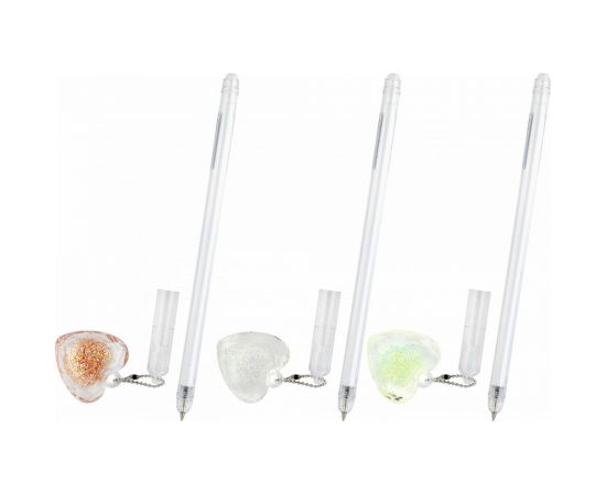 Шариковая ручка ЮНЛАНДИЯ Хрустальное сердце с подвеской, детали ассорти, синяя, узел 0.7 мм 143792 