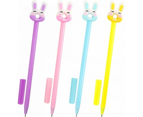 Шариковая ручка ЮНЛАНДИЯ с топпером Зайка-пончик корпус ассорти, синяя, 0.7 мм 143802 