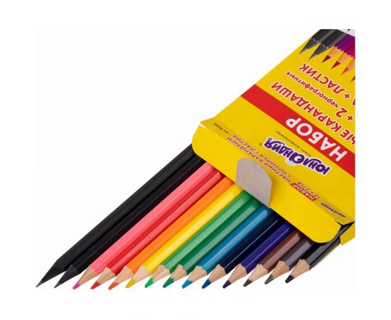 Цветные карандаши ЮНЛАНДИЯ Монстрик, набор 12 цветов + 2 чернографитных карандаша + ластик + точилка, заточенные, шестигранные 181690 