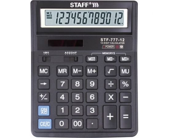 Настольный калькулятор STAFF STF-777, 12 разрядов, двойное питание, 210x165мм, черный 250458 