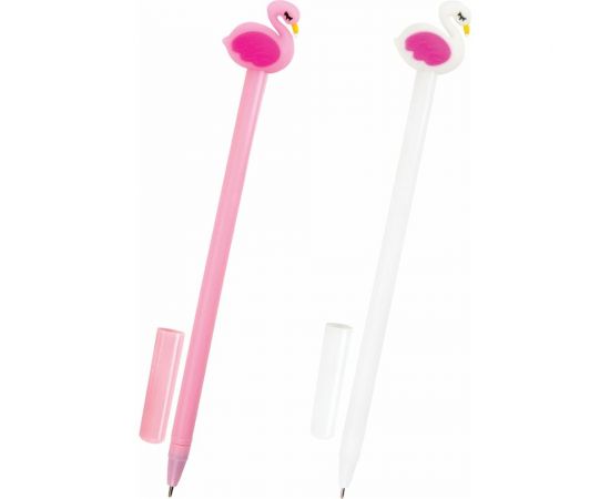 Шариковая ручка ЮНЛАНДИЯ Лебедь с топпером корпус ассорти, синяя, узел 0.7 мм 143801 