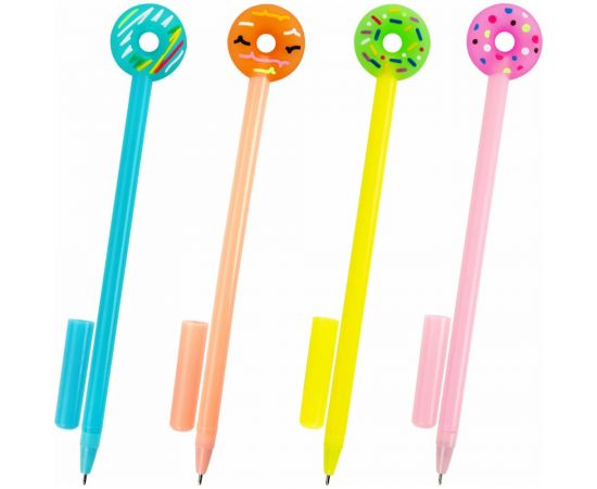 Шариковая ручка ЮНЛАНДИЯ Пончик с топпером, корпус ассорти, синяя, узел 0.7 мм 143799 