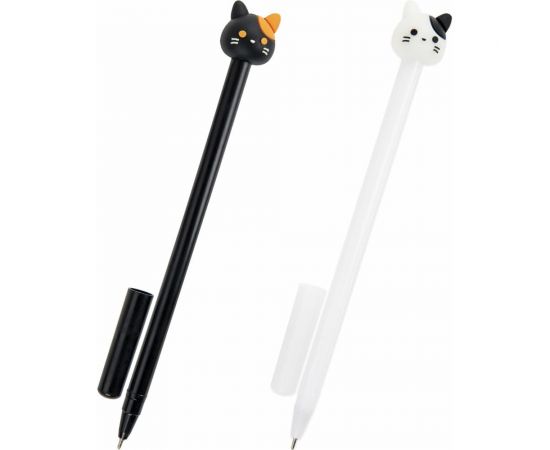 Шариковая ручка ЮНЛАНДИЯ с топпером Кошка корпус ассорти, синяя, узел 0.7 мм 143804 
