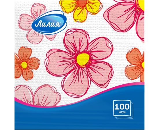 Салфетки бумажные 24x24 с рисунком Ситец 1слой 100листов Лилия 1022 