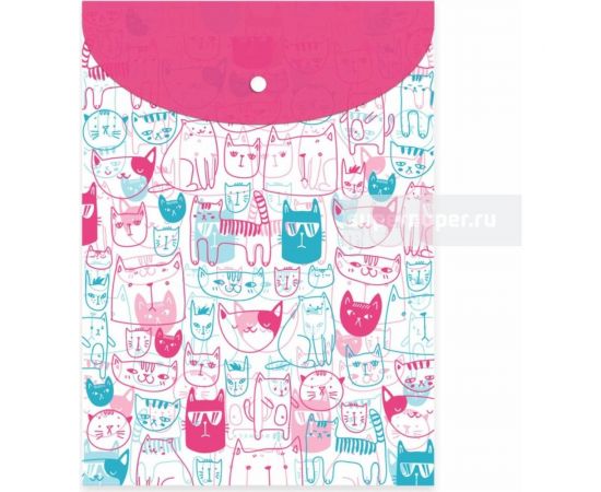 Папка для документов Феникс+ Коты пластиковая, полипропилен, формат А4, 24x33 см, 1 отделение, кнопка, УФ-печать 53480 