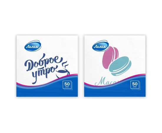 Салфетки бумажные 24x24 с рисунком Доброе утро 1слой 50листов Лилия 988 