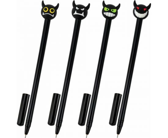 Шариковая ручка ЮНЛАНДИЯ Чертёнок с топпером, корпус ассорти, синяя, узел 0.7 мм 143812 