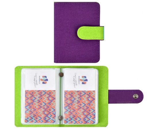 Визитница Феникс + Джинс фиолетовый, салатовый, 110x80 мм, 16 односторонних карманов, ПВХ, застежка - скрытая кнопка 45955 – изображение 2