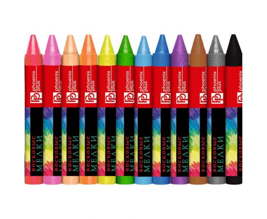 Восковые мелки Феникс + Домики 12 цветов, 88x8 мм, круглый корпус, картонная коробка с европодвесом 59087 – изображение 2