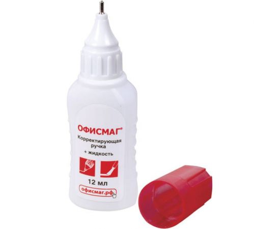 Ручка-корректор и корректирующая жидкость ОФИСМАГ 12 мл, 2 в 1: металлический наконечник и кисточка 225218 – изображение 2