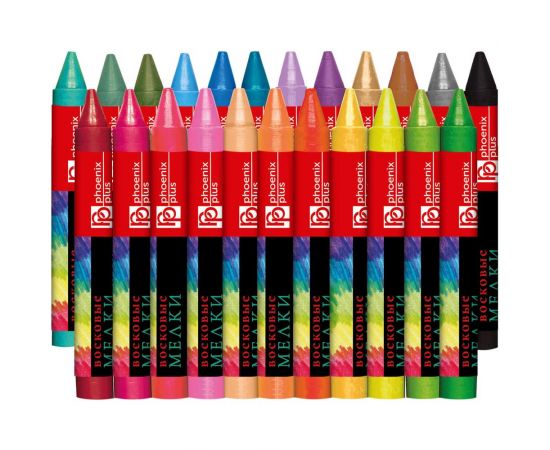 Восковые мелки Феникс + Зверята 24 цвета, 88x8 мм, круглый корпус, картонная коробка с европодвесом 59088 – изображение 2