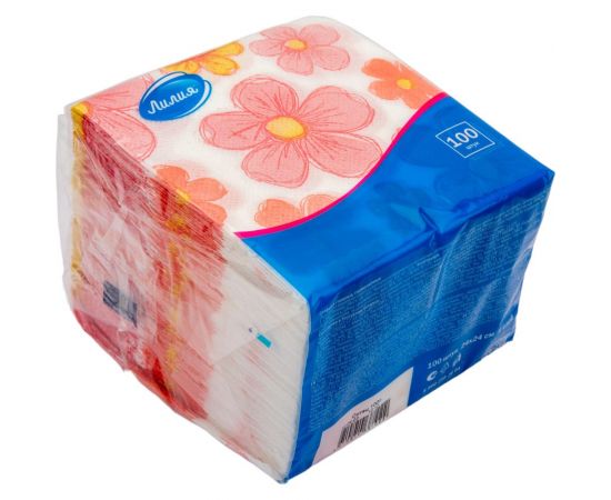 Салфетки бумажные 24x24 с рисунком Ситец 1слой 100листов Лилия 1022 – изображение 2