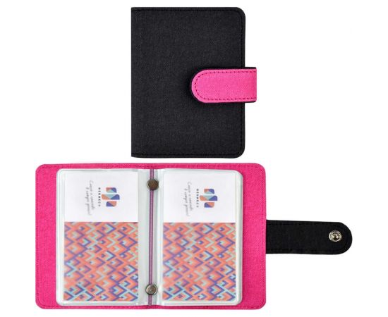 Визитница Феникс + Джинс графитовый, малиновый, 110x80 мм, 16 односторонних карманов, ПВХ, застежка - скрытая кнопка 45954 – изображение 2