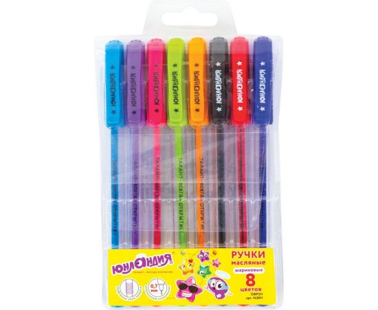 Шариковые ручки ЮНЛАНДИЯ масляные, набор 8 шт., STAR АССОРТИ узел 0.7 мм, линия 0.35 мм 143011 – изображение 2
