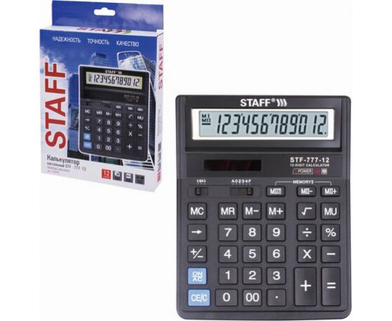 Настольный калькулятор STAFF STF-777, 12 разрядов, двойное питание, 210x165мм, черный 250458 – изображение 2