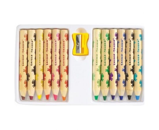 Набор акварельных карандашей Каляка-Маляка 12 цветов утолщенные, цветной принт фольгой на корпусе с точилкой КАМКМ12 – изображение 2