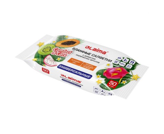 Влажные салфетки ЛАЙМА универсальные очищающие для всей семьи, тропические фрукты 50 шт. 128076 – изображение 2