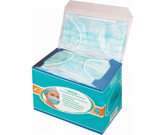 Одноразовая медицинская маска ГЕКСА комплект 100 шт, короб, 3-х слойный фильтр Смс, голубая 630850 – изображение 3