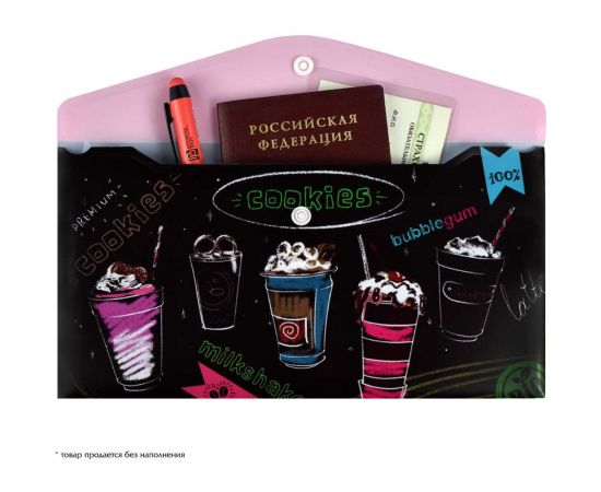 Папка для документов Феникс + КОКТЕЙЛИ полипропилен, 26x14 см, 1 отделен??е, кнопка, УФ-печать 59370 – изображение 3