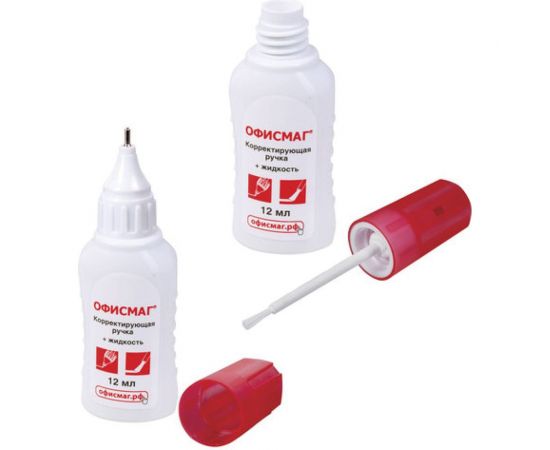 Ручка-корректор и корректирующая жидкость ОФИСМАГ 12 мл, 2 в 1: металлический наконечник и кисточка 225218 – изображение 3