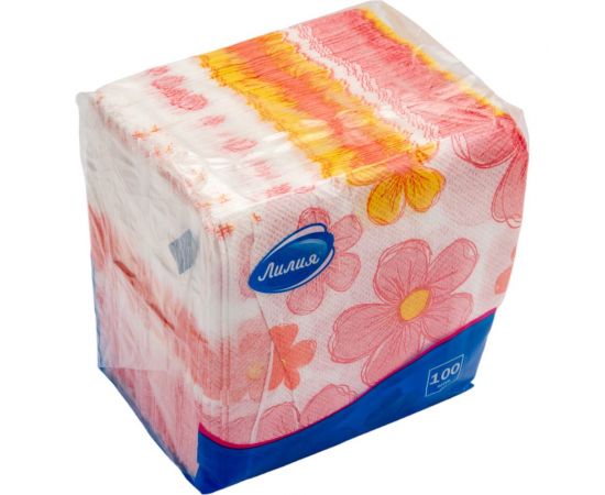 Салфетки бумажные 24x24 с рисунком Ситец 1слой 100листов Лилия 1022 – изображение 3
