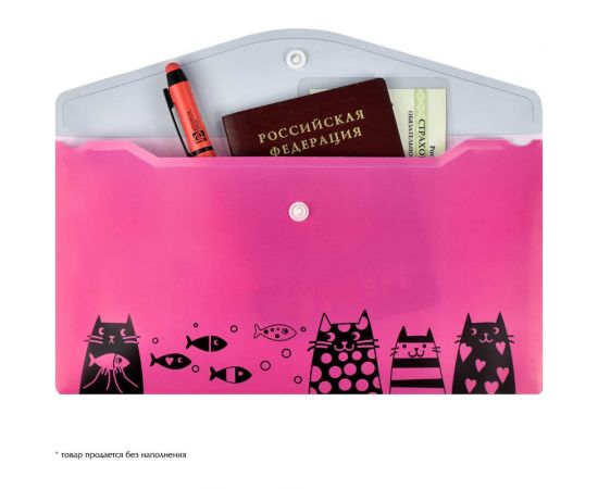 Папка для документов Феникс + КОТЫ С РЫБКАМИ полипропилен, 26x14 см, 1 отделение, кнопка, УФ-печать 59373 – изображение 3