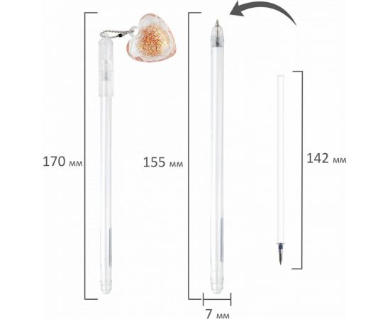 Шариковая ручка ЮНЛАНДИЯ Хрустальное сердце с подвеской, детали ассорти, синяя, узел 0.7 мм 143792 – изображение 4