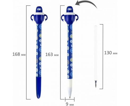 Фигурная шариковая ручка ЮНЛАНДИЯ Робот корпус ассорти, синяя, узел 0.7 мм 143790 – изображение 4