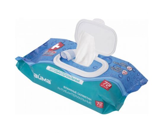 Антибактериальные влажные салфетки ЛАЙМА Antibacterial 72 шт, клапан крышка 129997 – изображение 4