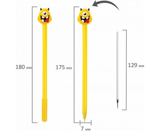 Шариковая ручка ЮНЛАНДИЯ Монстрик с топпером, корпус ассорти, синяя, узел 0.7 мм 143798 – изображение 5