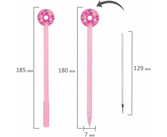 Шариковая ручка ЮНЛАНДИЯ Пончик с топпером, корпус ассорти, синяя, узел 0.7 мм 143799 – изображение 5