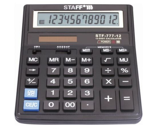Настольный калькулятор STAFF STF-777, 12 разрядов, двойное питание, 210x165мм, черный 250458 – изображение 5