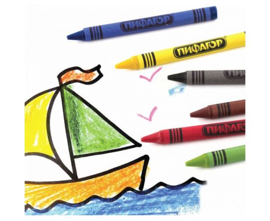 Восковые карандаши ПИФАГОР СОЛНЫШКО набор 6 цветов 227278 – изображение 5