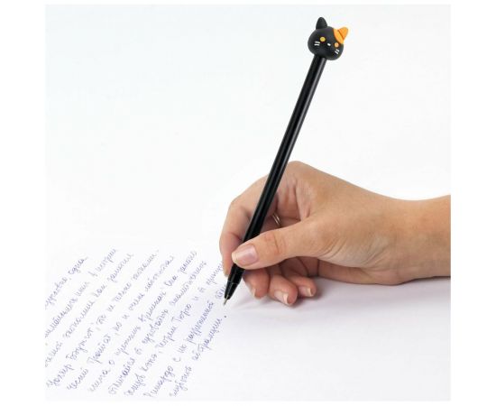 Шариковая ручка ЮНЛАНДИЯ с топпером Кошка корпус ассорти, синяя, узел 0.7 мм 143804 – изображение 6