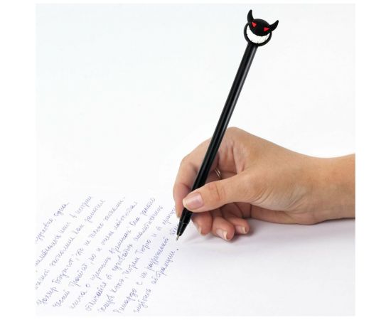 Шариковая ручка ЮНЛАНДИЯ Чертёнок с топпером, корпус ассорти, синяя, узел 0.7 мм 143812 – изображение 6