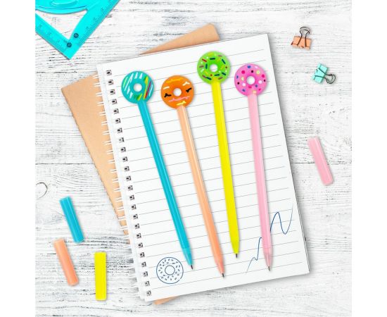 Шариковая ручка ЮНЛАНДИЯ Пончик с топпером, корпус ассорти, синяя, узел 0.7 мм 143799 – изображение 7