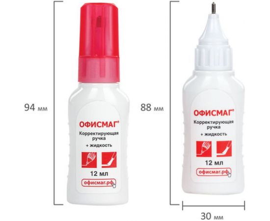 Ручка-корректор и корректирующая жидкость ОФИСМАГ 12 мл, 2 в 1: металлический наконечник и кисточка 225218 – изображение 7
