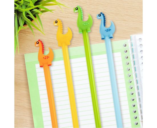 Шариковая ручка ЮНЛАНДИЯ Динозаврик с топпером, корпус ассорти, синяя, узел 0.7 мм 143809 – изображение 7